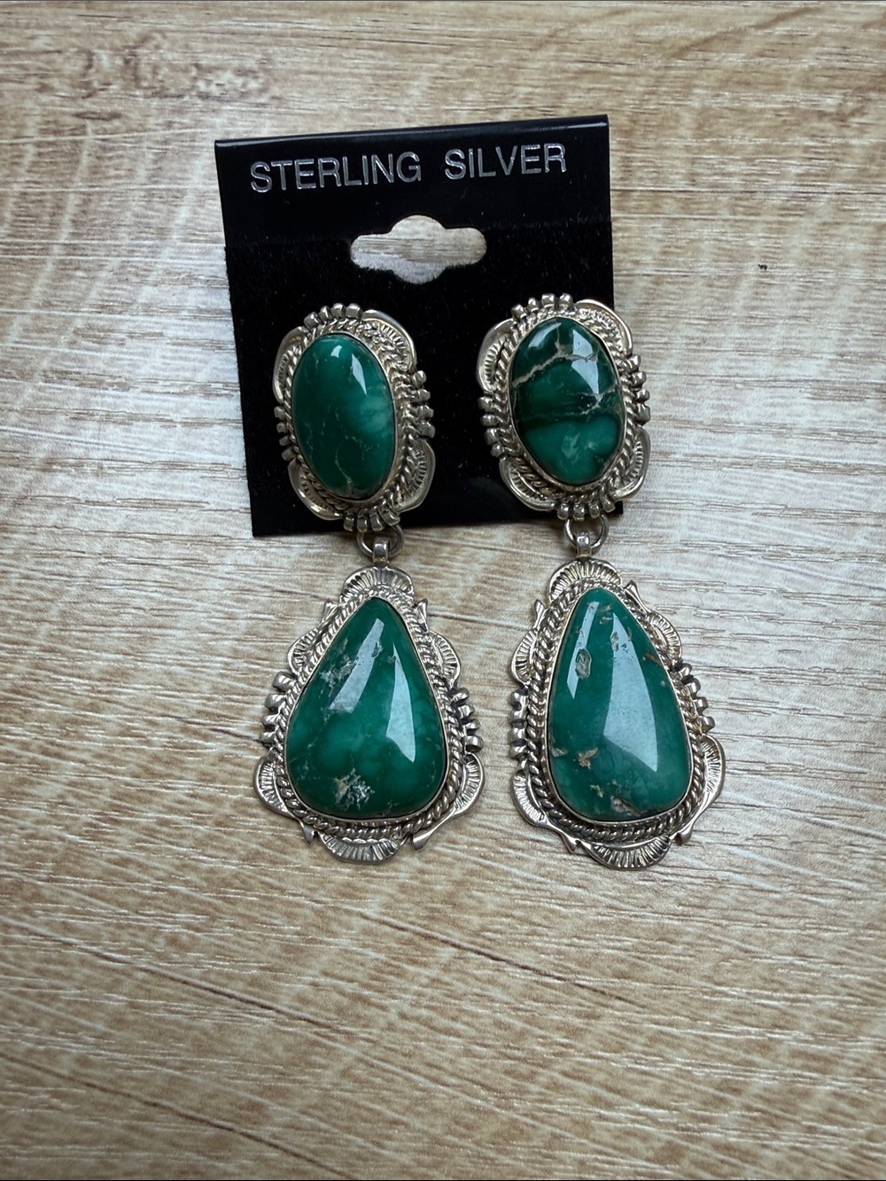 Emerald Valley Turquoise Sterling Silver Drop Earrings - Navajo